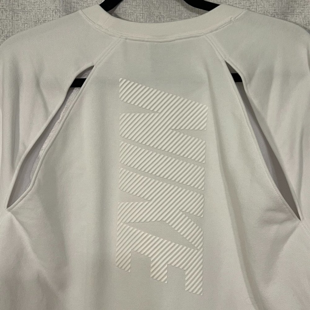 Nike Dri Fit White Crop Sweatshirt w/ Open Back Slits (Medium)